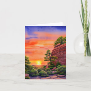 Watercolor Sunset and red rocks customizable Card