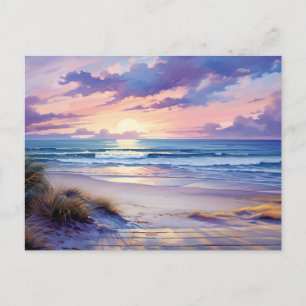 Watercolor Sunset Beach Coastal Art Postcard