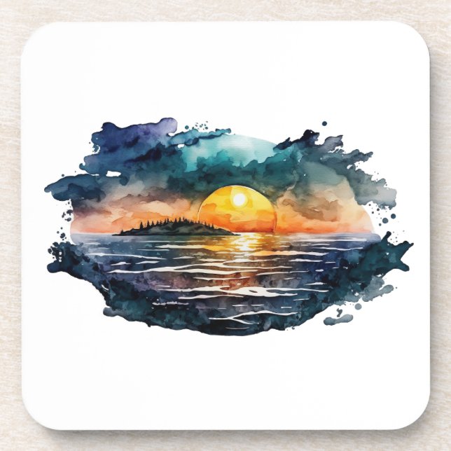 Watercolor Sunset Coaster (Front)