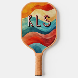 Watercolor Sunset Colourful Swirl Monogram Pickleball Paddle