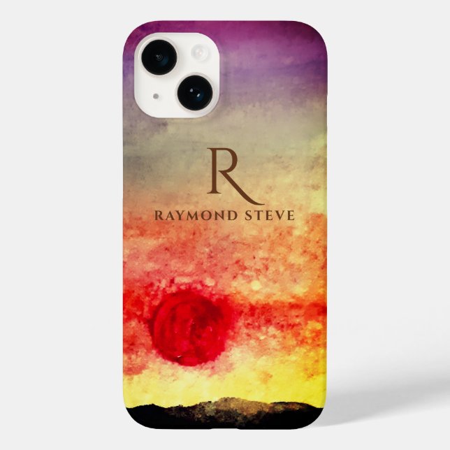 Watercolor Sunset Mountains Monogrammed Case-Mate iPhone Case (Back)