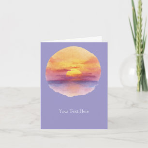 Watercolor Sunset Ocean Horizon Aesthetic Round St Card
