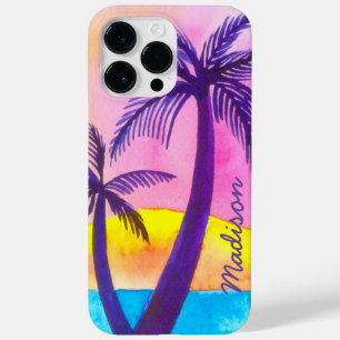 Watercolor Sunset, Ocean ,Palm Trees Personalized Case-Mate iPhone 14 Pro Max Case