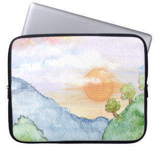 Watercolor Sunset over Mountains & Trees  Laptop Sleeve