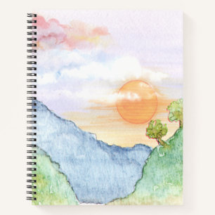 Watercolor Sunset over Mountains & Trees Notebook
