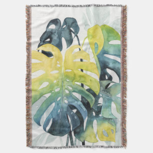 Watercolor Sunset Palm Tree Leaves Throw Blanket
