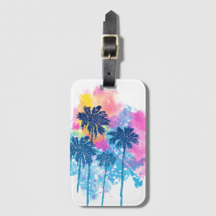 Watercolor Sunset Palm Trees Abstract Personalized Luggage Tag