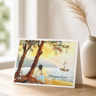 Watercolor Sunset Sailboat Sympathy Card