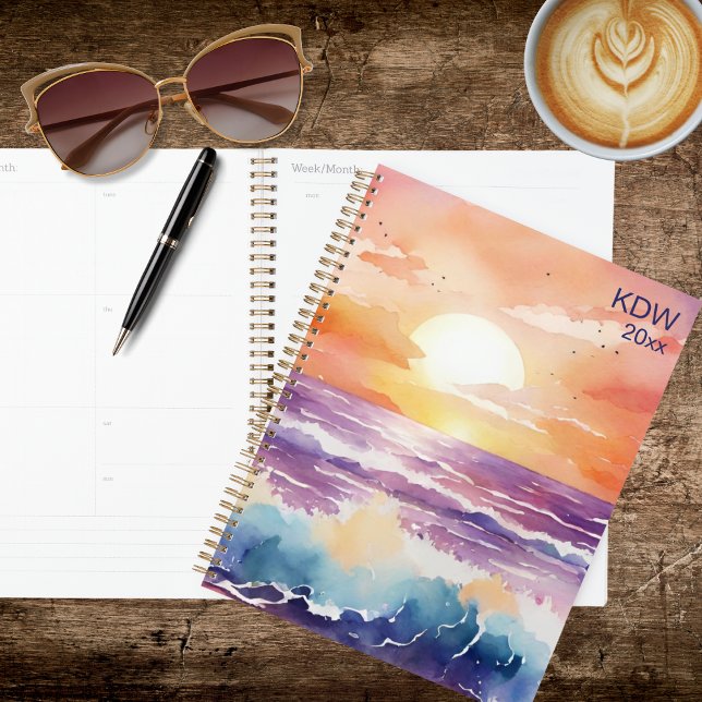 Watercolor Sunset Surf Monogram  Planner (Creator Uploaded)