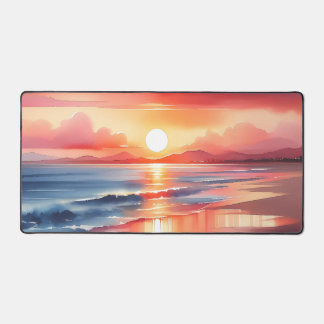 Watercolor sunsets over sandy beaches desk mat