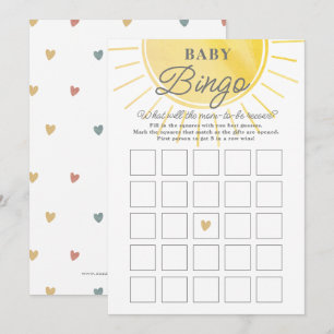 Watercolor Sunshine Baby Shower Baby Bingo Card