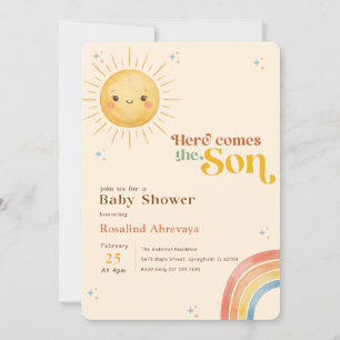 Watercolor Sunshine Rainbow Baby Shower Invitation