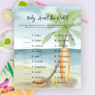 Watercolor surf beach - Baby around the world game