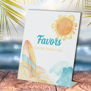Watercolor Surfboard Beach Party Favour Pedestal Sign