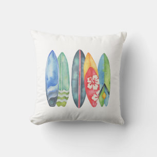 Watercolor Surfboard Throw Pillow