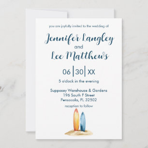 Watercolor Surfboard Wedding Invitation
