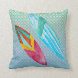 Watercolor Surfboards Throw Pillow