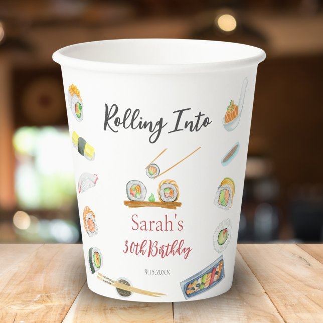 Watercolor Sushi and Sashimi Any Age Birthday Paper Cups (Creator Uploaded)