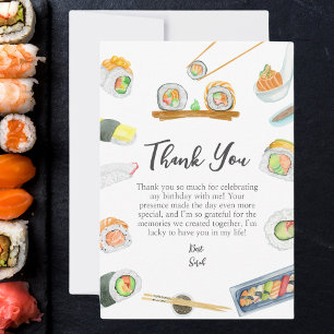 Watercolor Sushi and Sashimi Birthday Thank You Card