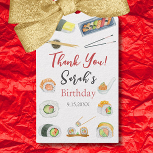 Watercolor Sushi and Sashimi Thank You Birthday Gift Tags