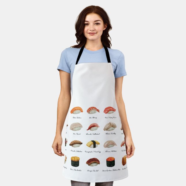 Watercolor Sushi Chart Apron (Worn)