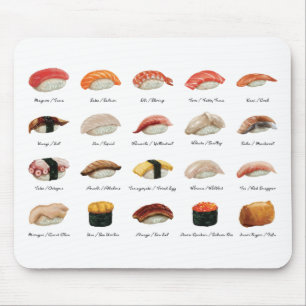 Watercolor Sushi Chart   Mouse Pad