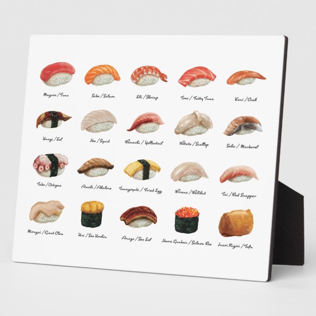 Watercolor Sushi Chart Tabletop  Plaque (Side)