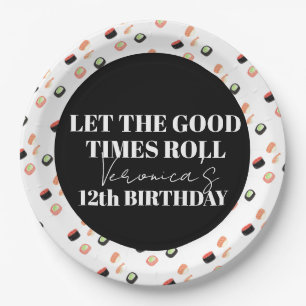 Watercolor Sushi Party Hibachi Sushi Rolls Paper Plate