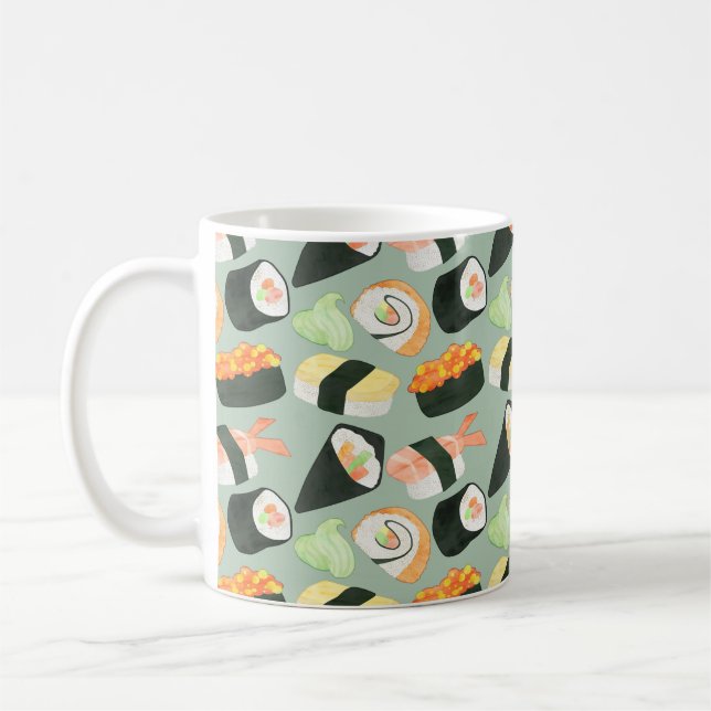 Watercolor Sushi Pattern Coffee Mug (Left)