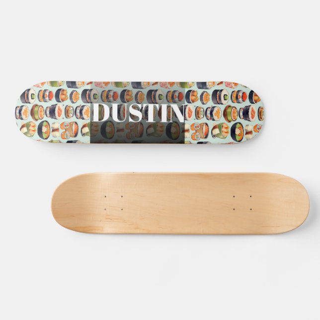 Watercolor Sushi Personalized Skateboard (Horz)