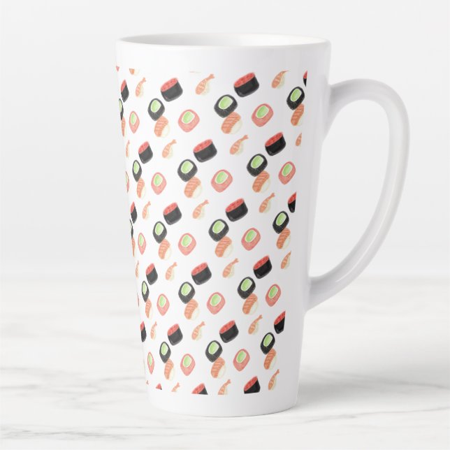 Watercolor Sushi Rolls Cucumber Salmon Latte Mug (Right)