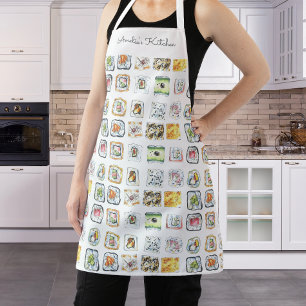 Watercolor Sushi Rolls Pattern White Apron