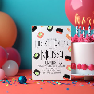 Watercolor Sushi Teen Birthday Hibachi Restaurant  Invitation