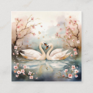 Watercolor Swan Couple Square Business Card