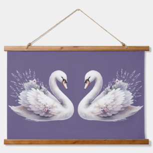 Watercolor Swan with Lavender Florals Hanging Tapestry