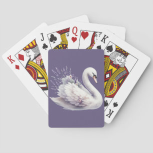 Watercolor Swan with Lavender Florals Playing Cards