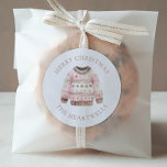 Watercolor Sweater Personalized Merry Christmas Classic Round Sticker<br><div class="desc">These cute holiday stickers feature a watercolor snowflake-patterned sweater in shades of pastel pink and beige. The words "Merry Christmas" appear in beige serif font,  with your family's name below.</div>