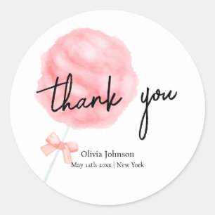 Watercolor Sweet Bow Cotton Candy Baby Shower Classic Round Sticker