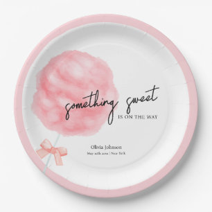 Watercolor Sweet Bow Cotton Candy Baby Shower Paper Plate