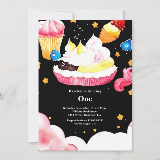 Watercolor Sweet Cake 1st Birthday Invitation (Front)
