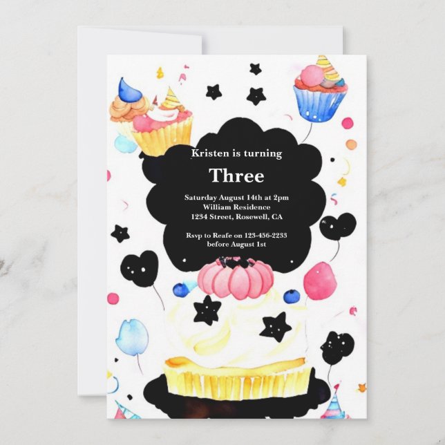 Watercolor Sweet Cake Invitation Anniversaire (Devant)