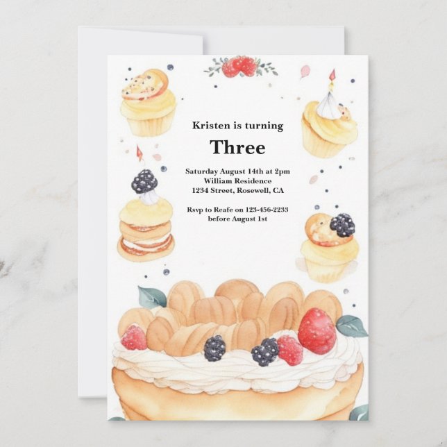 Watercolor Sweet Cake Invitation Anniversaire (Devant)