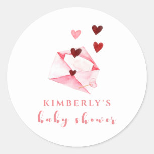 Watercolor Sweet Heart Letter Baby Shower Classic Round Sticker