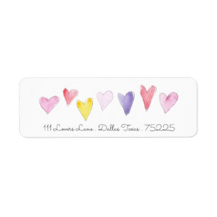 Watercolor Sweet Hearts pink yellow blue red