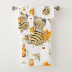 Watercolor sweet honey bath towel set