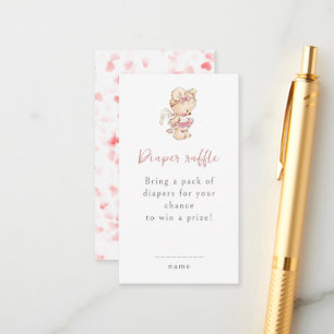 Watercolor Sweet Little Girl Bear Diaper Raffle Enclosure Card