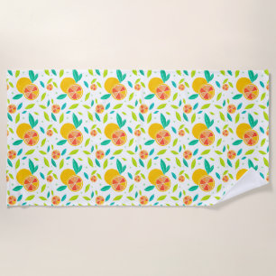 Watercolor Sweet Oranges Pattern Beach Towel