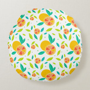Watercolor Sweet Oranges Pattern Round Pillow