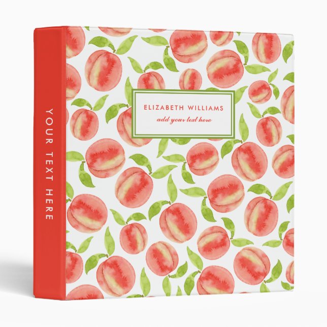 Watercolor Sweet Peach Pattern Personalized  Binder (Front/Spine)