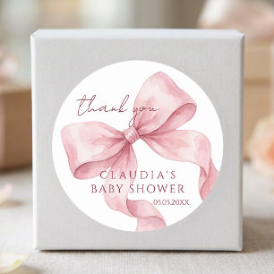 Watercolor Sweet Pink Bow Baby Shower Thank You Classic Round Sticker